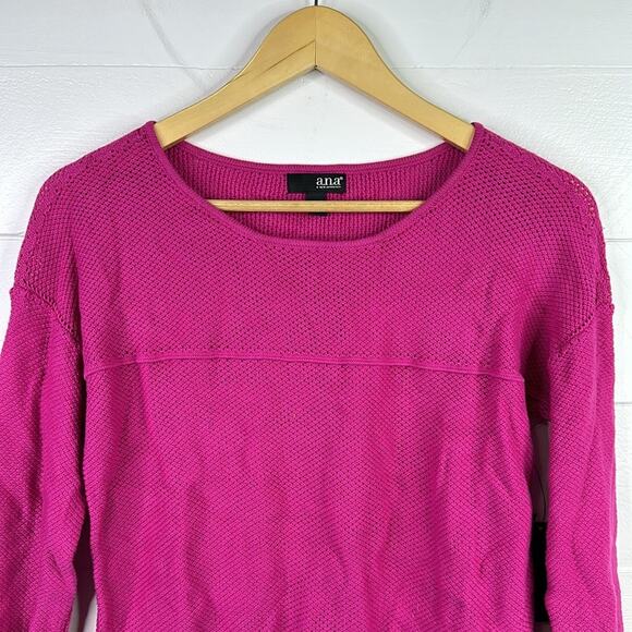 ANA Pink Fuchsia Scoop Neck Long Sleeve Knit Sweater Sweatshirt Top Size Small - Picture 5 of 13